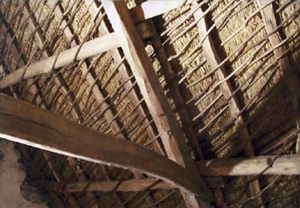 Internal Detail showing hazel and oak timberwork.